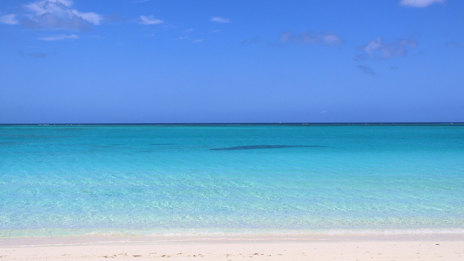 Wit zandstrand met turquoise water in het Caribisch gebied